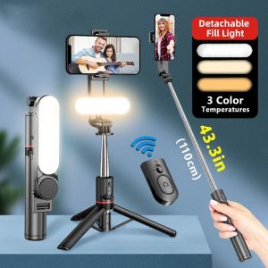 Selfie Stick with Fill Light Tripod with Bluetooth Remote Shutter Retractable Rod for iPhone Xiaomi Huawei for Phone Video Live