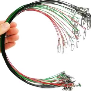 REDTOMATO 30Pcs Sea Fishing Leader Line Dia 1.0mm Stainless Steel High Strength Wire Line with Swivels and Snaps Fishing Tools