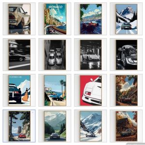 Luxury Sports Car Racing Wall Art Set Vintage Monaco Mountain Road Canvas Poster Prints Garage Man Cave Home Decor & Gifts