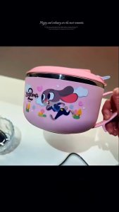 Zootopia Judy Nick 304 Stainless Steel Instant Noodle Bowl Student Portable Dormitory Judy Nick Large Capacity Lunch Box with Lid Drainable Rice Bowl