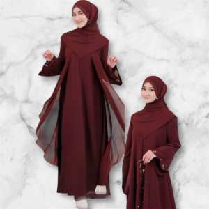 Gamis Abaya turkey mahogany Ceruty Babydoll Busana Muslim Wanita Terbaru dengan Aplikasi Payet Mewah