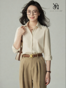 YAKEJIA | Fitted Improvement Cream Color Long Sleeve Shirt for Work and Business