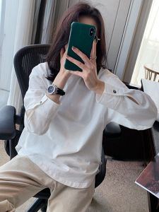 Áo Thun Cotton Dài Tay Thường Ngày Cho Nữ Áo Sơ Mi Tay Dài Dáng Rộng Mặc Đi Làm Mặc Trong Phong Cách Hàn Quốc Mùa Xuân Thu