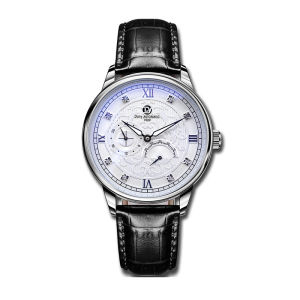 Men Embossed Diamond Automatic Mechanical Watch with 24 Hour Subdial Four Hands Luminous Transparent Case Back Large 41mm Dial