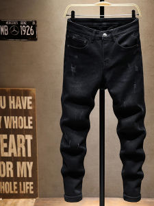 Mùa Thu Đông Mới Quần Jean Nam Hợp Thời Trang Slim Fit Giữa Eo Đen Cotton Quả Bom Denim Quần Dài Thanh Niên Phổ Biến dây Kéo Vòng Bít Chống Mài Mòn