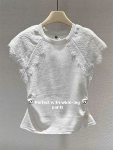 Unique Lace Patchwork Slimming Short Sleeve White T-shirt