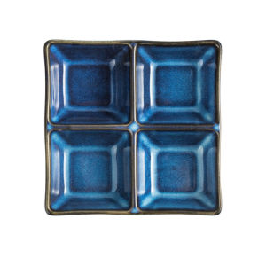 Ceramic Four Grids Dish Small Fresh Style Japanese Porcelain Salad Plate Multi Grids Pickled Vegetable Dish Dining Utensils