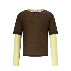 MADWITCH | Vintage American Style Faux Two-piece Contrast Color Long Sleeve Round Neck T-shirt
