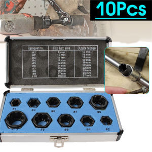 หัวรุดชำรุดลูกบล็อกถอดสกรู ถอดหัวน็อตเสีย ชุดถอดน็อคเสีย เครื่องมือถอดน็อตหัวหกเหลี่ยม Broken Nut Bolt Extractor Socket Head Screws Remover สำหรับถอดน็อคหัวเหลี่ยมหัวจมทุกชนิดที่มีหัวโผล่ออกมา 10ชิ้นค่ะ 9-10-11-12-13-14-15-16-17-19มม