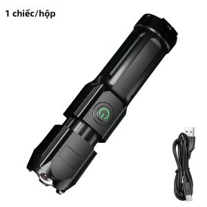 Đèn Pin LED Mạnh Mẽ Có Thể Sạc Lại USB 100.000 Lumens Đèn Pin Chiến Thuật Zoom Chống Nước Để Câu Cá Săn Bắn Cắm Trại