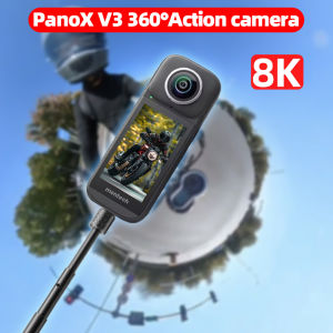 คลังสินค้าพร้อม PanoX V3กล้องแอคชั่นแคมเมราแบบพาโนรามา8KIPX8กันน้ำสำหรับกีฬาดำน้ำ Vlog กล้องพาโนรามากันสั่นไหวแยกหน้าจอสำหรับ Insta360 X4 X3หนึ่ง X2