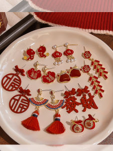 Red Snake Year Zodiac Ear Cuff  out Winter 2024 Fashion Jewelry Womens Painted Material Ear Studs for New Year Celebration