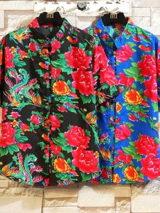 Chinese Style Men's Clothing: Big Flower Tang Suit & Frog Button Shirt