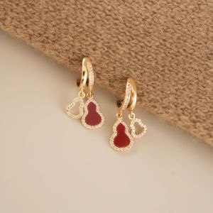 Red Diamond Inlaid Gourd Earrings S925 Silver