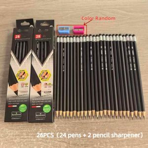 13/26Pcs Black 2B Pencils With Eraser Boxed Exam Sketch Writing Pencils For Student Office Stationery Gift For Family Friends