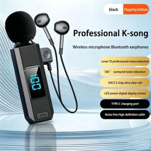 KEBIDU | KEBIDUMEI Lavalier Microphone With Bluetooth Headset HD Calling Noise Canceling LED Power Digital Display Wireless Mic Headphone