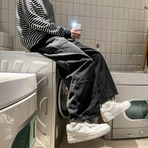 กางเกงยีนส์ทรงหลวมสไตล์ญี่ปุ่นสำหรับผู้ชาย กางเกงขายาวทรงตรง ทรงหลวม สไตล์ฮาราจูกุ กางเกงขายาวทรงหลวมสำหรับผู้ชาย