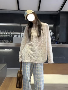 Loose Long Sleeve round Neck Texture Flower Embroidery T-Shirt Womens Autumn Fashion Korean Style Versatile Slimming Top