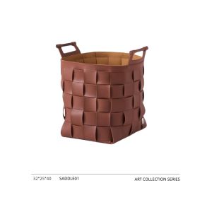 Italian Walnut Saddle Leather Woven Storage Basket Box Clothes Miscellaneous Storage Luxury Storage for Wardrobe Use