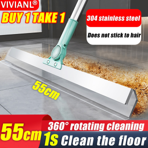 【Clean in 1 second】Magic Broom Mop For Floor Water Scraping Tool 52CM 360 degree sweep water scrape the floor For bathroom living room pet hair Squeegee Rubber Magic Broom Wiper Cleaner For Floor Mop With Squeezer Heavy Duty Walis Tambo Multi Functional