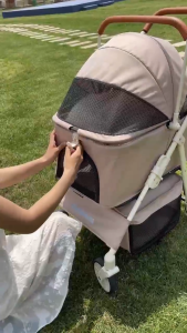 Pet Stroller Foldable Dog Cat Carrier 4 Wheels Lightweight Trolley Dog Cat  Increase Space Stroller Suitable for Families with Multiple Pets