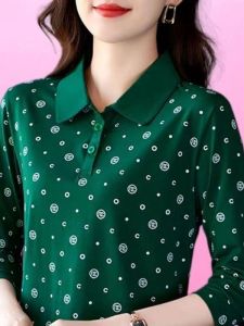HUAXUNRAN | Spring & Autumn Fashionable Long Sleeve T-shirt for Plus Size Women with Print and Polo Collar