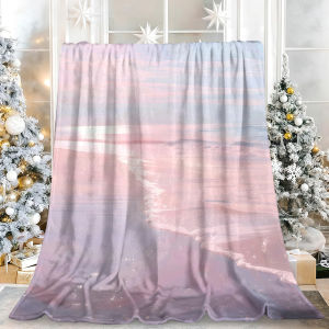 Beast Kingdom | Pastel Pink Beach Sunset Flannel Blanket Soft Fuzzy Plush Cozy Warm Throw for Sofa Bed Couch Home Decor Gifts