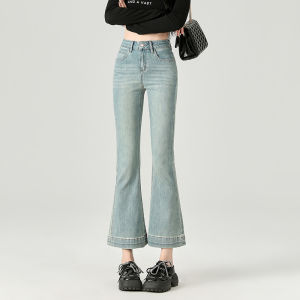 Light Wash High Waist Slimming Womens Jeans Spring Summer New Style Elastic Micro Flared Cotton Denim Casual High Waist Jeans