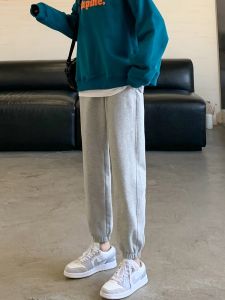 Gray Fleece Lined Thickened Casual Sweatpants Womens Loose Trousers Autumn Winter plus Size High Waist Wide Leg Pants