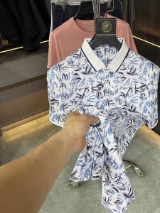 Áo Thun Nam Tay Ngắn in Họa Tiết Lá Phong Mùa Hè 100% Cotton Lụa Áo Thun Nam Thường Ngày Thoáng Khí Cài Nút Không Mũ