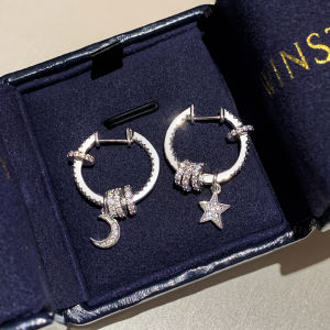CAFFTI | Rhine-stoned Star and Moon Hoop Earrings Light Luxury