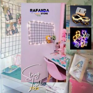 String light 1M/2M/3M/5M lampu Led kawat baterai dekorasi ruangan lampu hias dinding wire grid wall