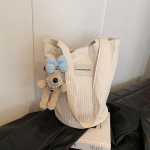 Casual Canvas Tote Bag Womens 2025 New Fashion College Student Class Commuting Large Capacity Single Shoulder Bag