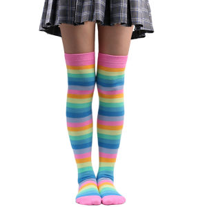Colorful Knee-High Stockings for Women Leisure Rainbow Stripes Socks Party Teenagers Students Anime Cosplay Dance Lady Stockings