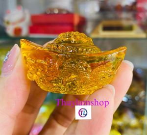 Thỏi vàng in hình song long cặp rồng uy quyền chữ phúc tài lộc trưng bàn Thần Tài