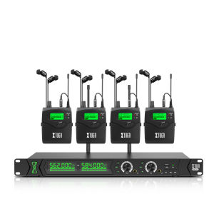 XTUGA RW2090 UHF Wireless In Ear Monitor System SR2050 Type 2 Channel Transmitter With 4 Bodypack Receiver Support Bluetooth/USB Playback Professional Used for DJ Concert Stage Performance Music Monitoring