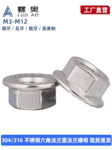 304 Stainless Steel Hexagonal Flange Surface Flange Nut Non Slip Locking Cap M3m6m8m10m12m14m16m20