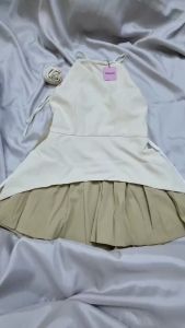 Đầm yếm xanh mint pastel váy xếp ly ngắn chữ A xòe 2 dây + Quần shorts lưng cao ống rộng đi tiệc noel giáng sinh dạo phố