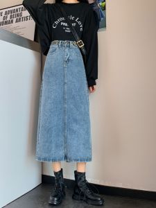 High Waist Chic A-Line Denim Skirt Womens Spring Summer 2025 plus Size Korean Style Loose Slimming Flared Long Skirt