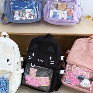 Cute cartoon cat large-capacity schoolbag soft girl transparent smug pain bag backpack