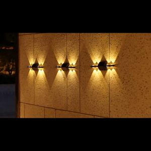 Solar Waterproof 8LED Convex Mirror Wall Lamp Up Down Lighting Garden Landscape Decor