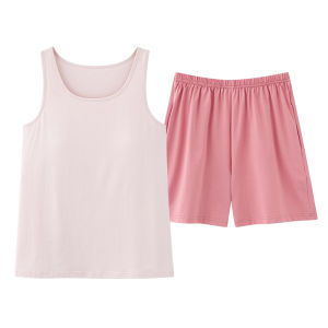 Miiow | Cat Lady Vest Womens Sleepwear Pure Cotton Summer New Simple With Chest Pad Home Clothes Large Size Cool Feeling Set