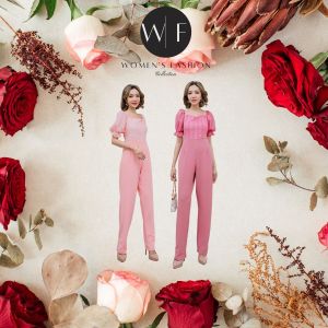 Jumpsuit จั๊มสูทขายาว ฉลูกไม้ สีเทา ชุดใส่ไปงานแต่ง ชุดงานบวชสวยๆ - Womens Jumpsuit JL31