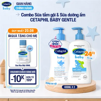 Combo Sữa tắm gội dịu lành Cetaphil Baby Gentle Wash & Shampoo 400ml + Sữa dưỡng ẩm dịu lành Cetaphil Baby Lotion 400ml