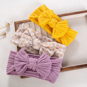 3Pcs/Set Ins Solid Nylon Bows Baby Headbands for Newborn Girls Flower Heart Print Elastic Hairbands Kids Headwear Headwraps