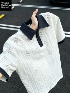YOULIN | Textured Hollow Knitted Breathable Polo Shirt