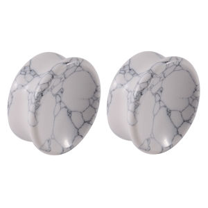 1Pair New Design Amethyst Tiger Cat Eye Howlite Crystal Stone Concave Ear Plug Double Flare Solid Gauge Piercing Jewelry