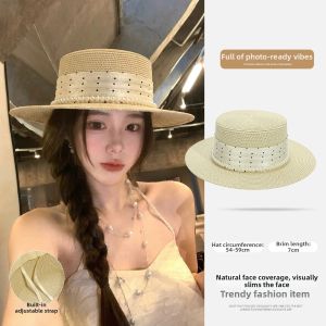 Cgediao | Vintage French Style Sunscreen Beach Hat with Pearl and Polka Dot Bow
