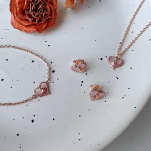 TiamoYt Natural Pink Mother-of-Pearl Heart-Shaped Earrings Luxury Rose Gold Choker Necklace Elegant Fashion Jewelry for Women