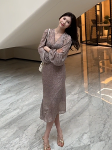 Elegant Purple Dress Set Autumn Winter Commute High Waist A-Line Skirt Long Sleeve round Neckline Korean Style Business Chic